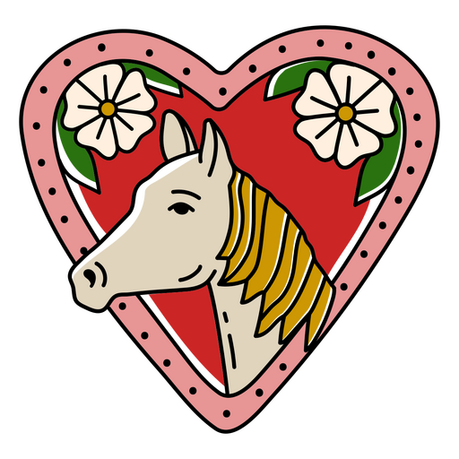 Caballo en elemento de tatuaje de color de corazón Diseño PNG