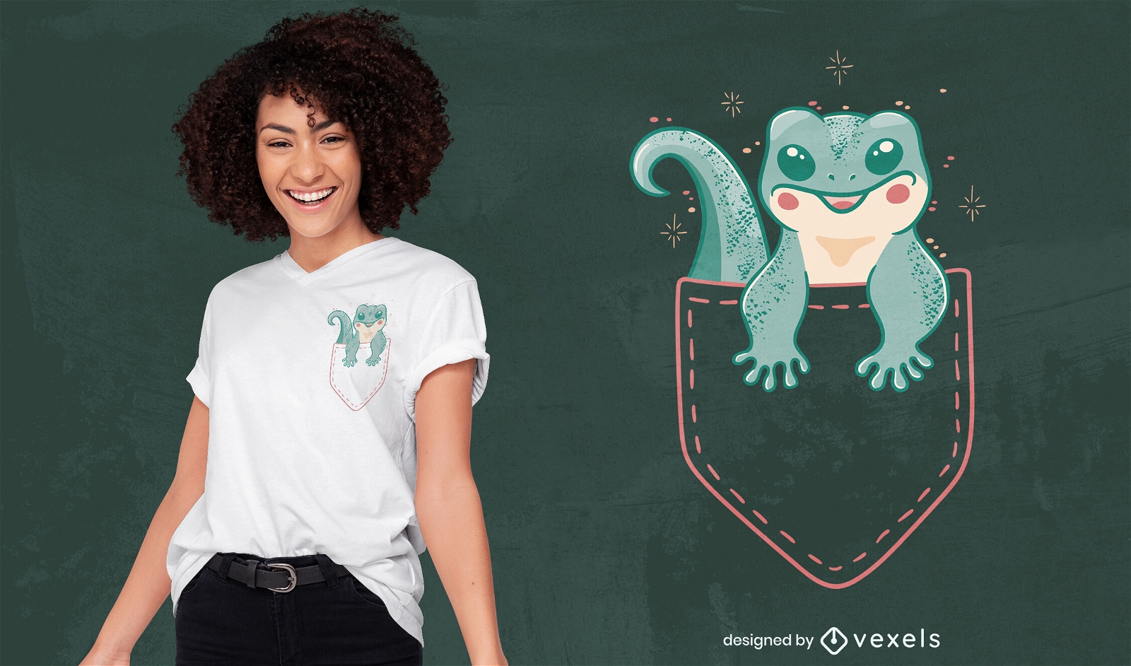 Niedliche Gecko-Eidechse auf Taschen-T-Shirt-Design