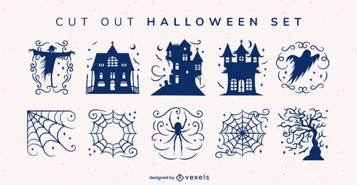Halloween illustrations set design cut out
