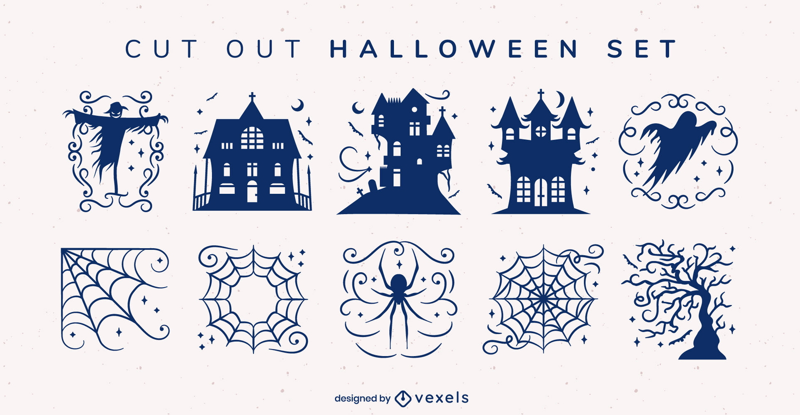 Diseño de escenografía de ilustraciones de Halloween recortadas