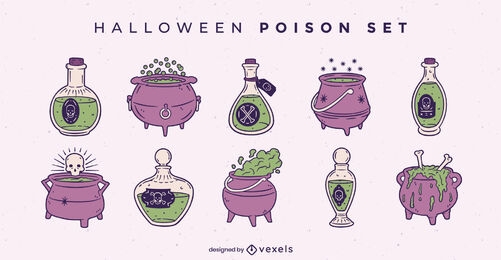 Conjunto de ilustraciones de veneno espeluznante de Halloween