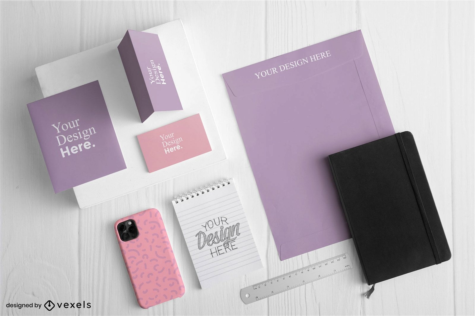 Rosa und lila Briefpapier-Branding-Kit-Modell
