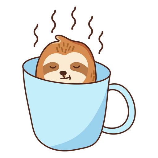Cute sloth in a mug color stroke PNG Design