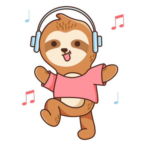 Cute musical sloth color stroke PNG Design