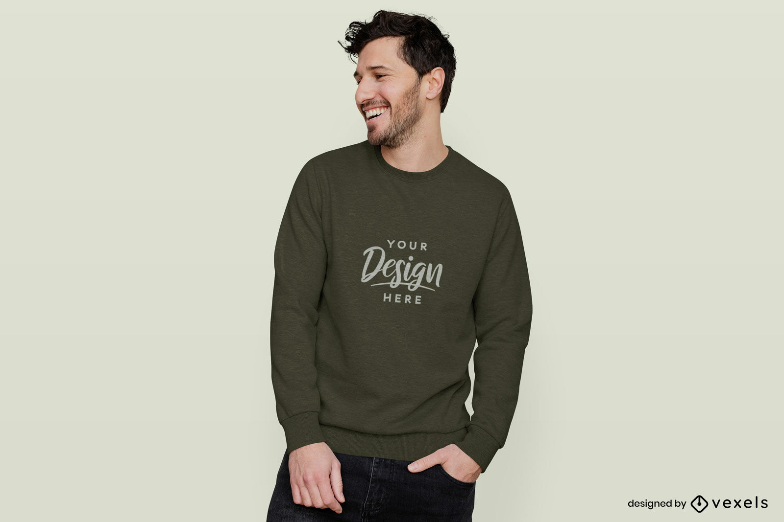 Happy man in solid background sweater mockup