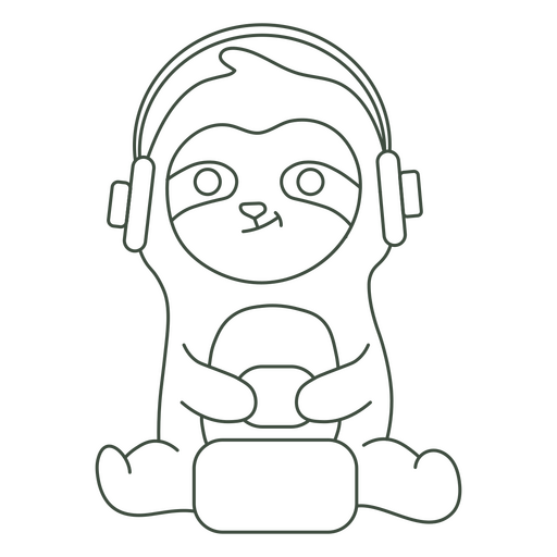 Cute sloth listening to music stroke PNG Design