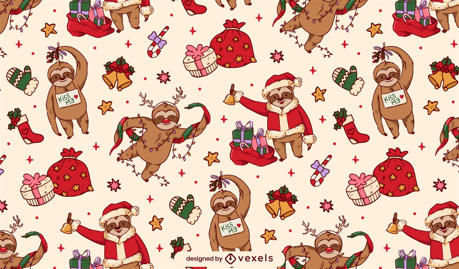 Lovely Christmas sloth pattern design