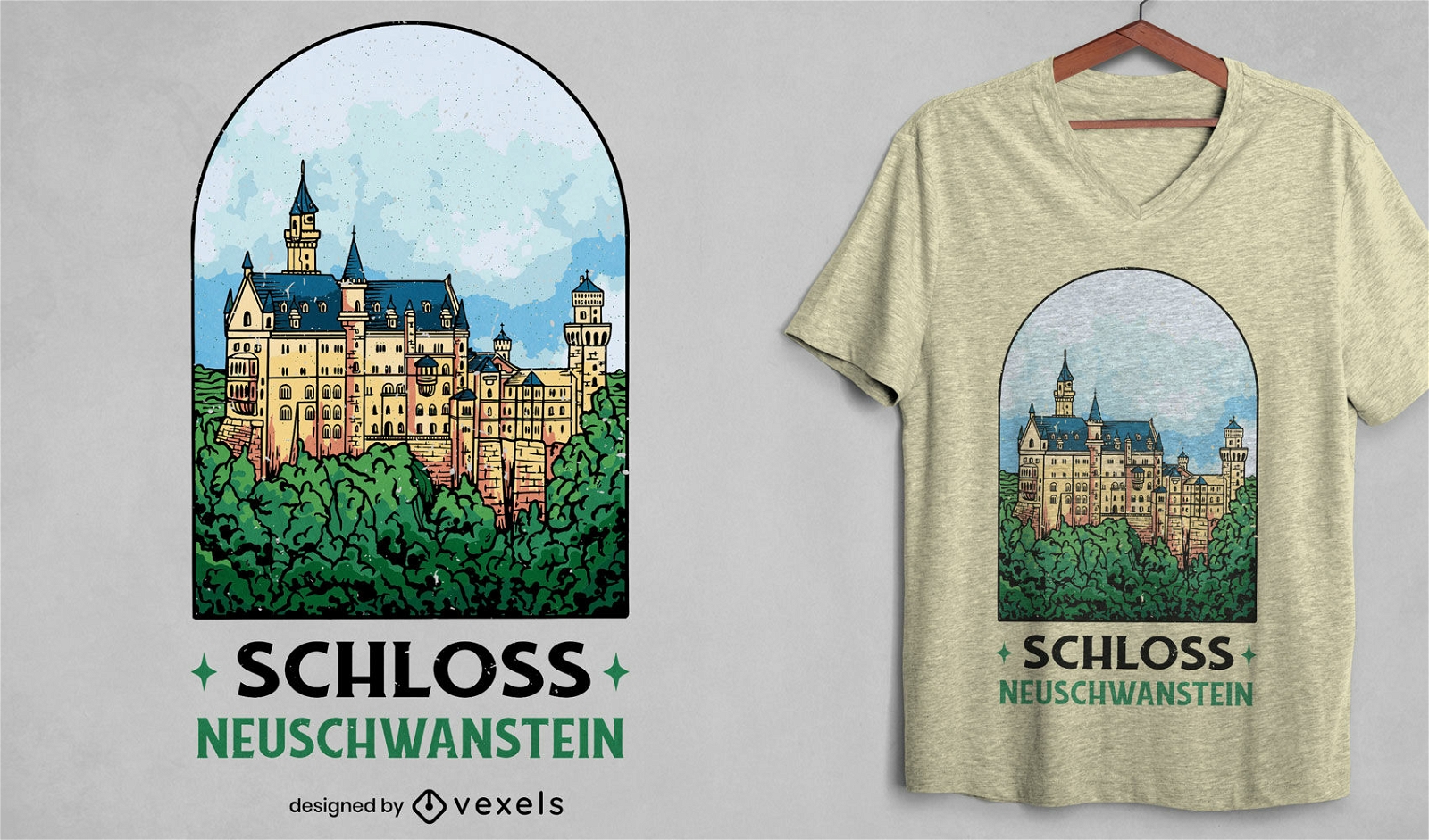 Design de t-shirt com retrato de castelo alemão