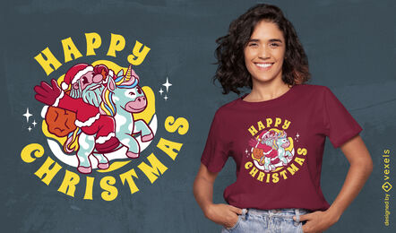 Weihnachtsmann reitet Einhorn-T-Shirt-Design