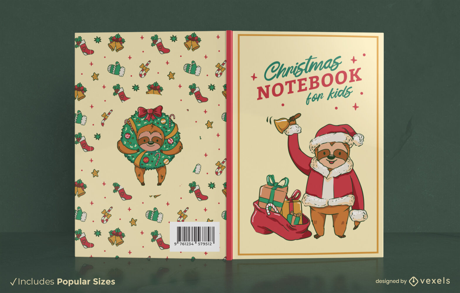 Schönes Weihnachtsfaultier-Buchcover-Design