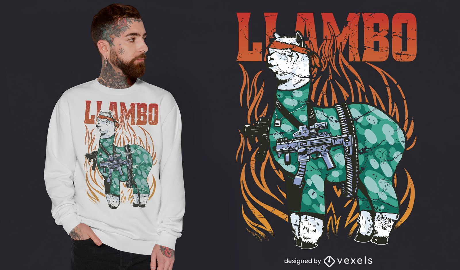 Diseño de camiseta cool war llama