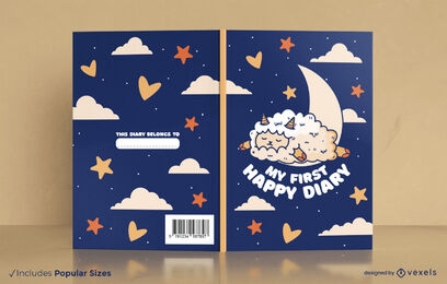 Cute sleepy sheep diary book cover design
