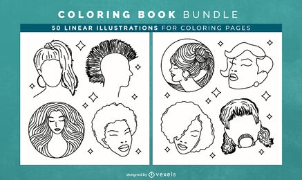 Hairstyles coloring book interior design
