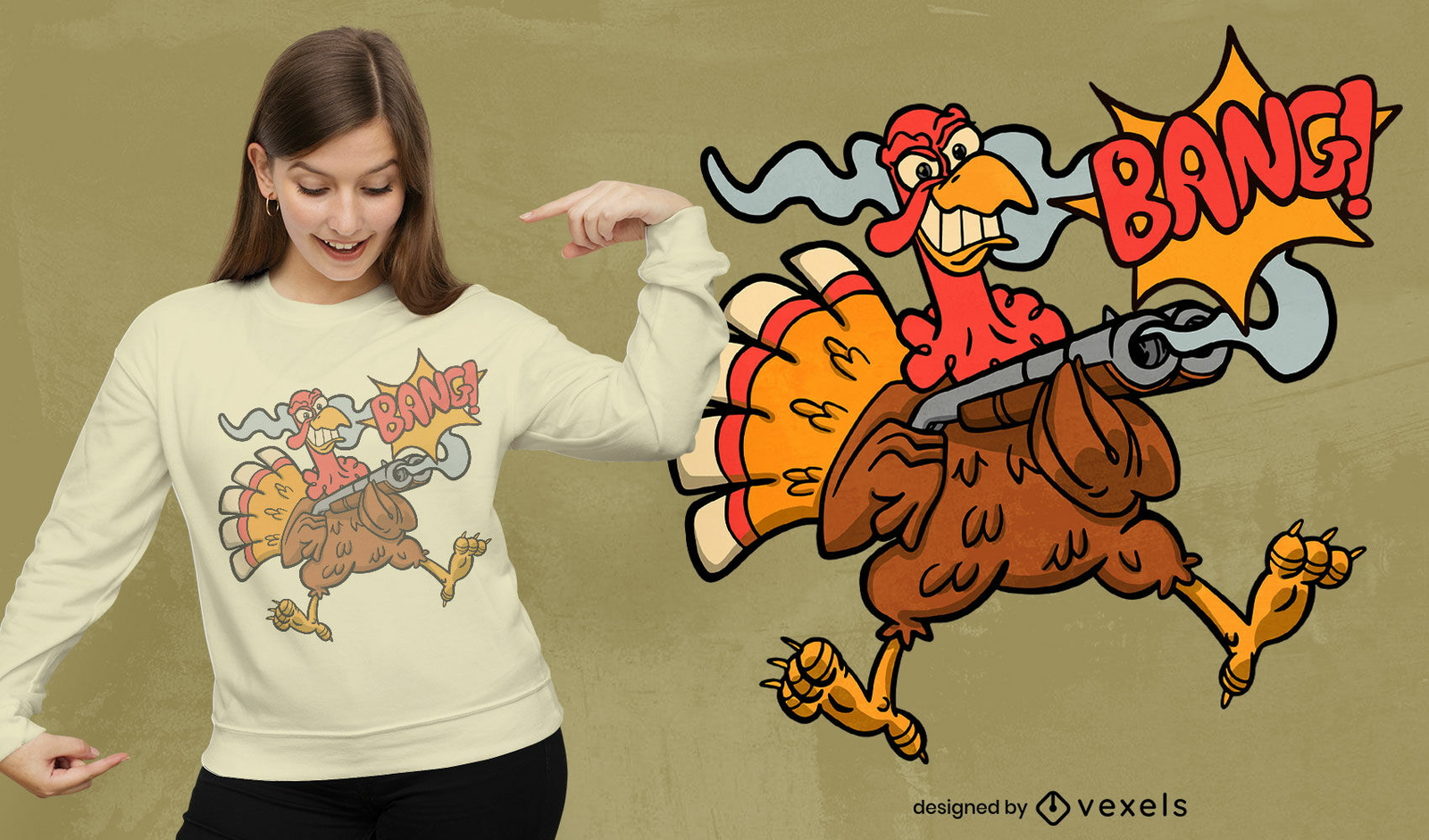 Diseño de camiseta bang shotgun turkey