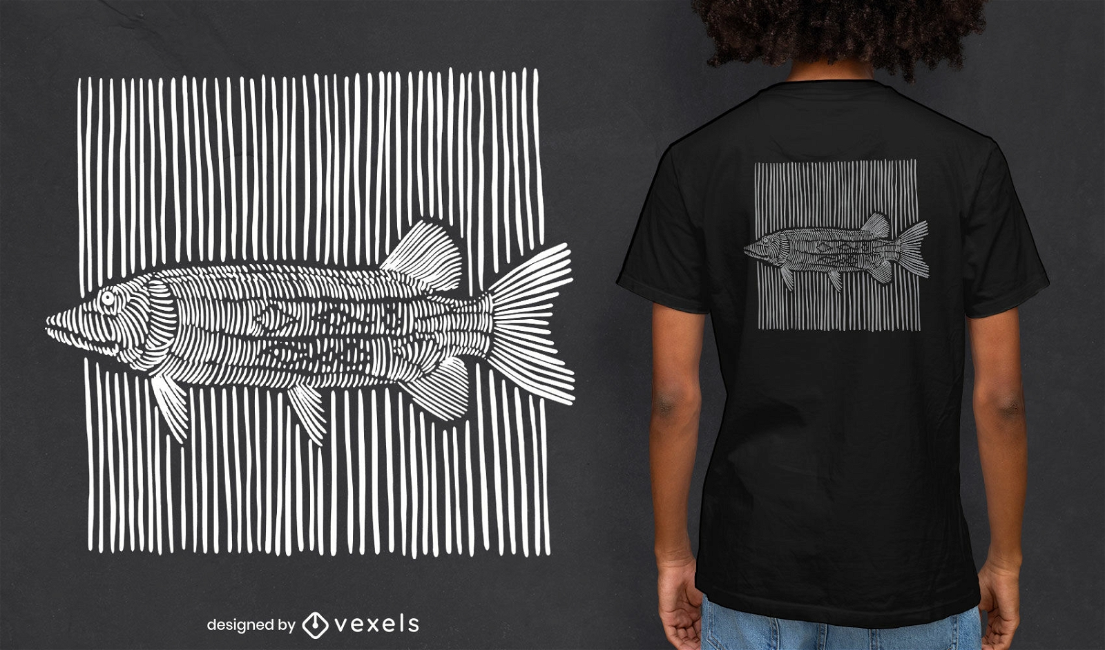Design de camiseta de linhas de giz de peixe