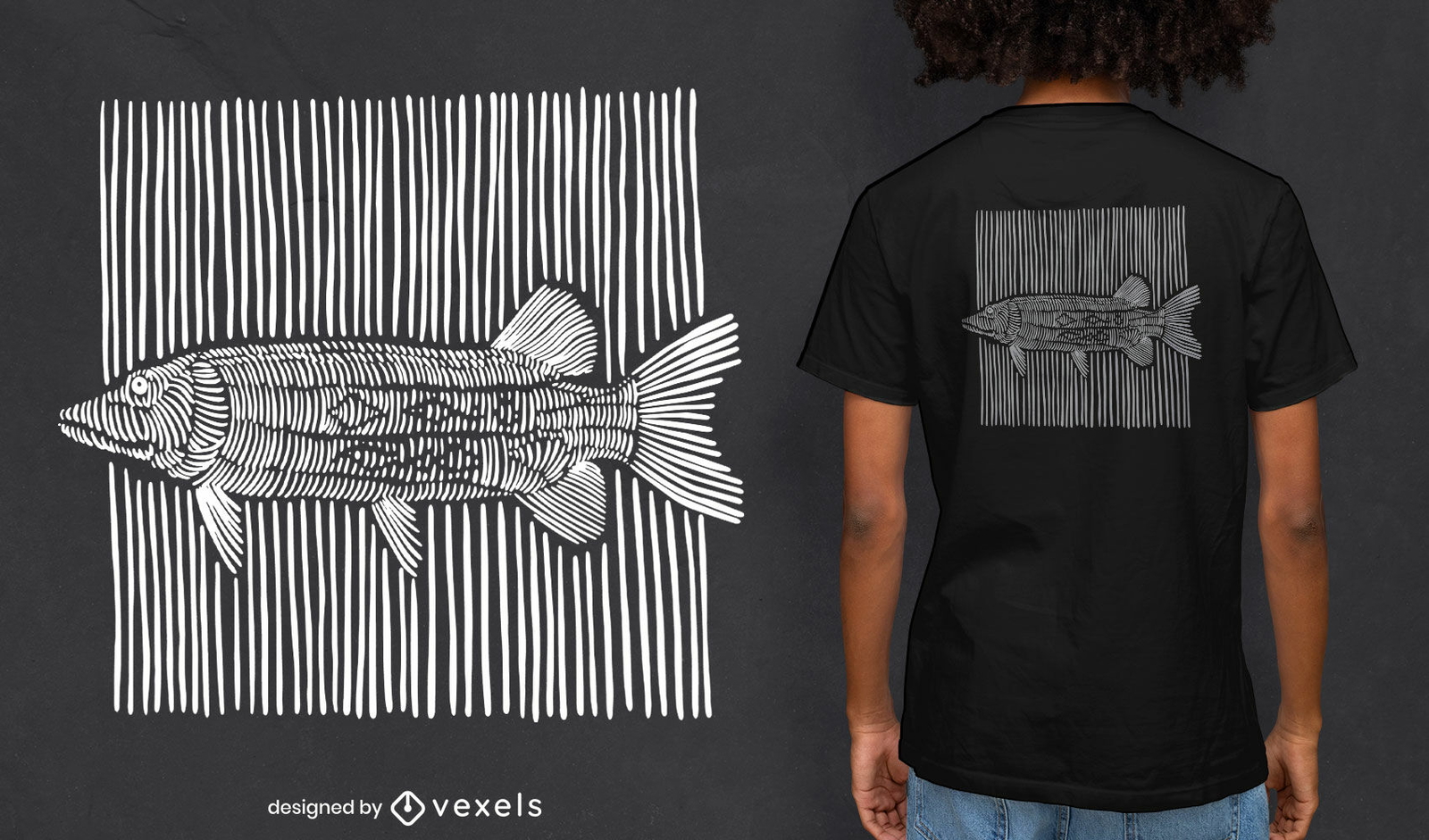 Diseño de camiseta de líneas de tiza de pescado.