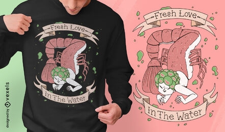 Diseño de camiseta de criatura langosta sirena espeluznante