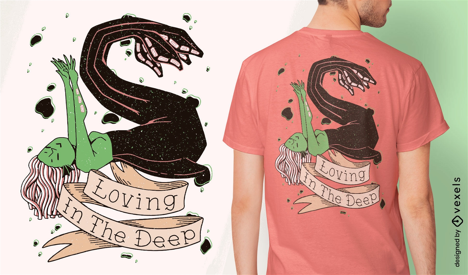 Design de t-shirt de criatura marinha assustadora de sereia