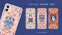 Day Of The Dead Characters And Animals Phone Cases Set Vector Download