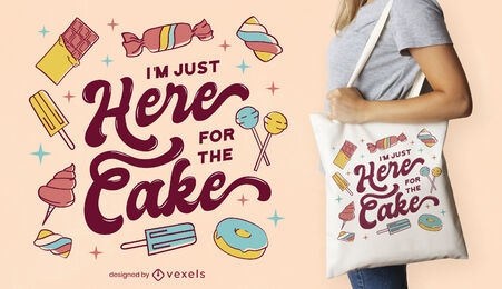 Cake quote lettering tote bag design