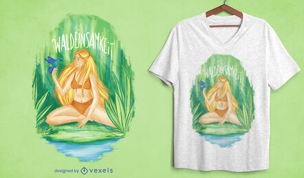 Camiseta mujer rubia en el bosque psd