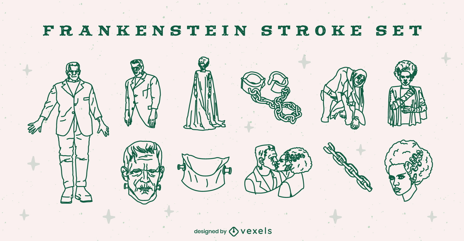 Conjunto de ilustrações de Halloween de Frankenstein