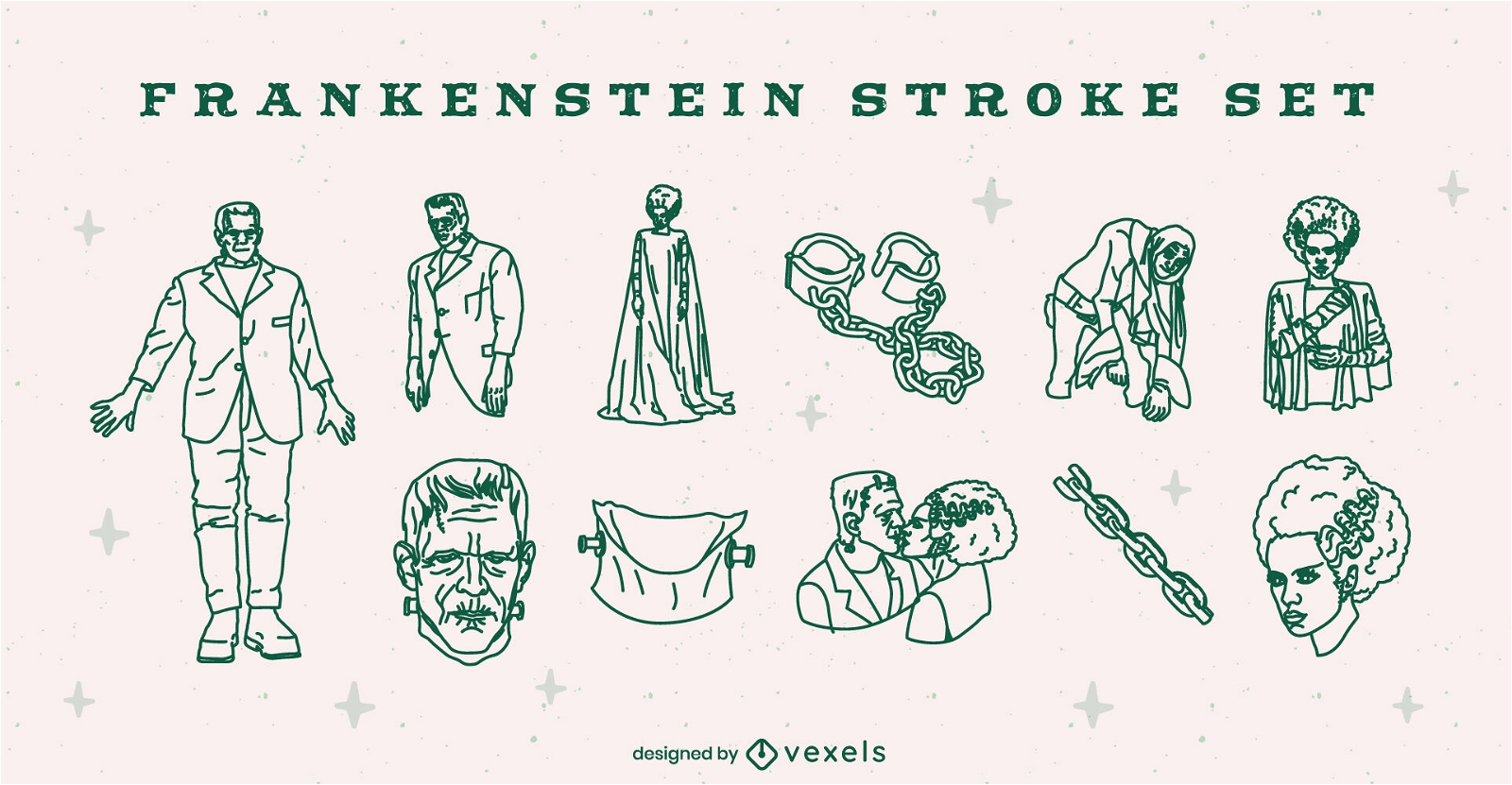Frankenstein-Halloween-Illustrationen setzen Schlaganfall