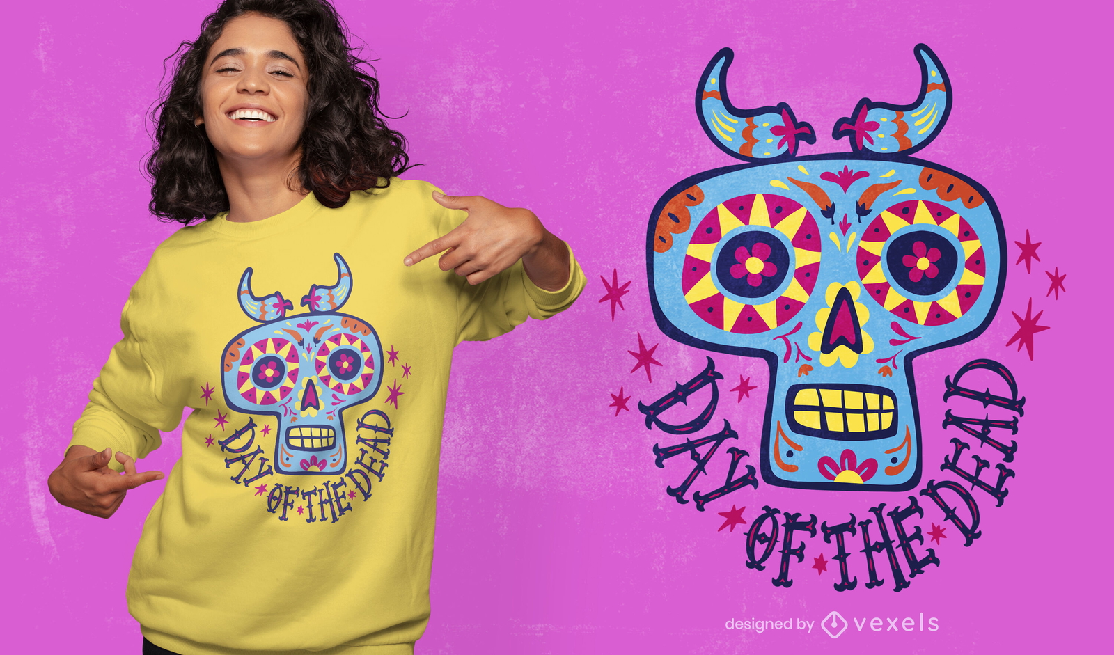 Diseño de camiseta de calavera de dibujos animados del día de los muertos