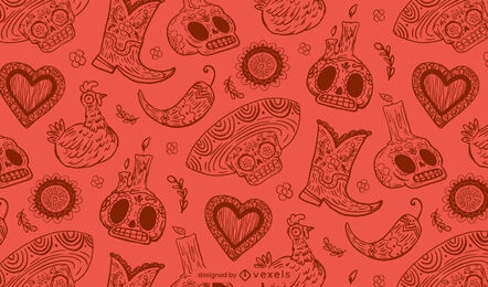 Day of the dead skull red pattern design
