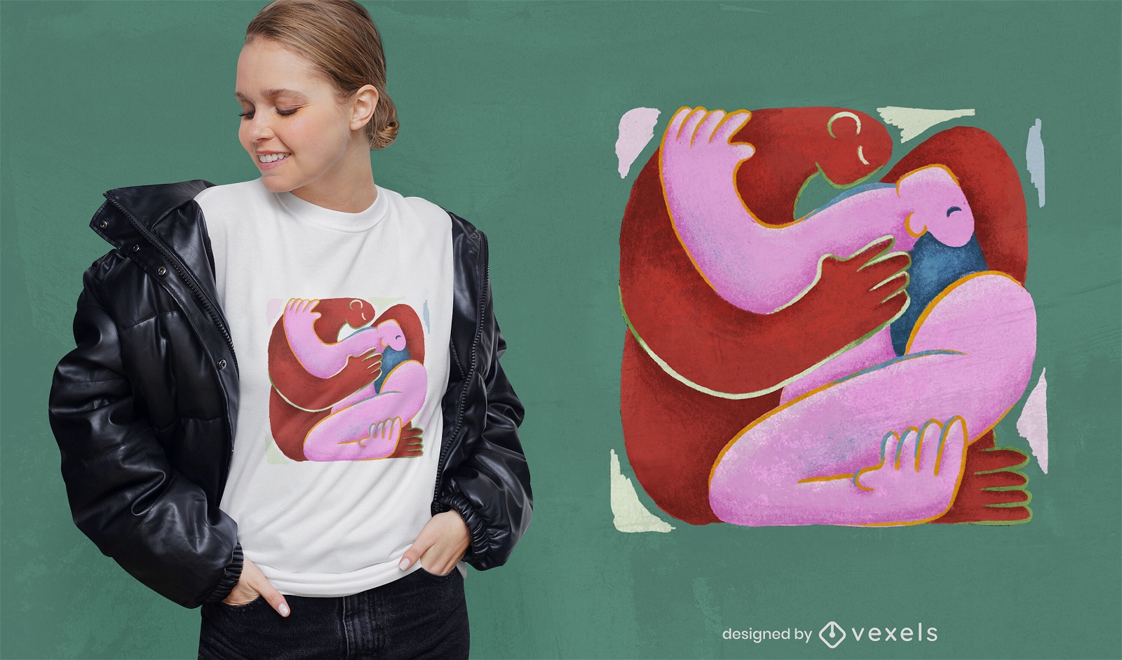 People hugging abstract painting t-shirt psd