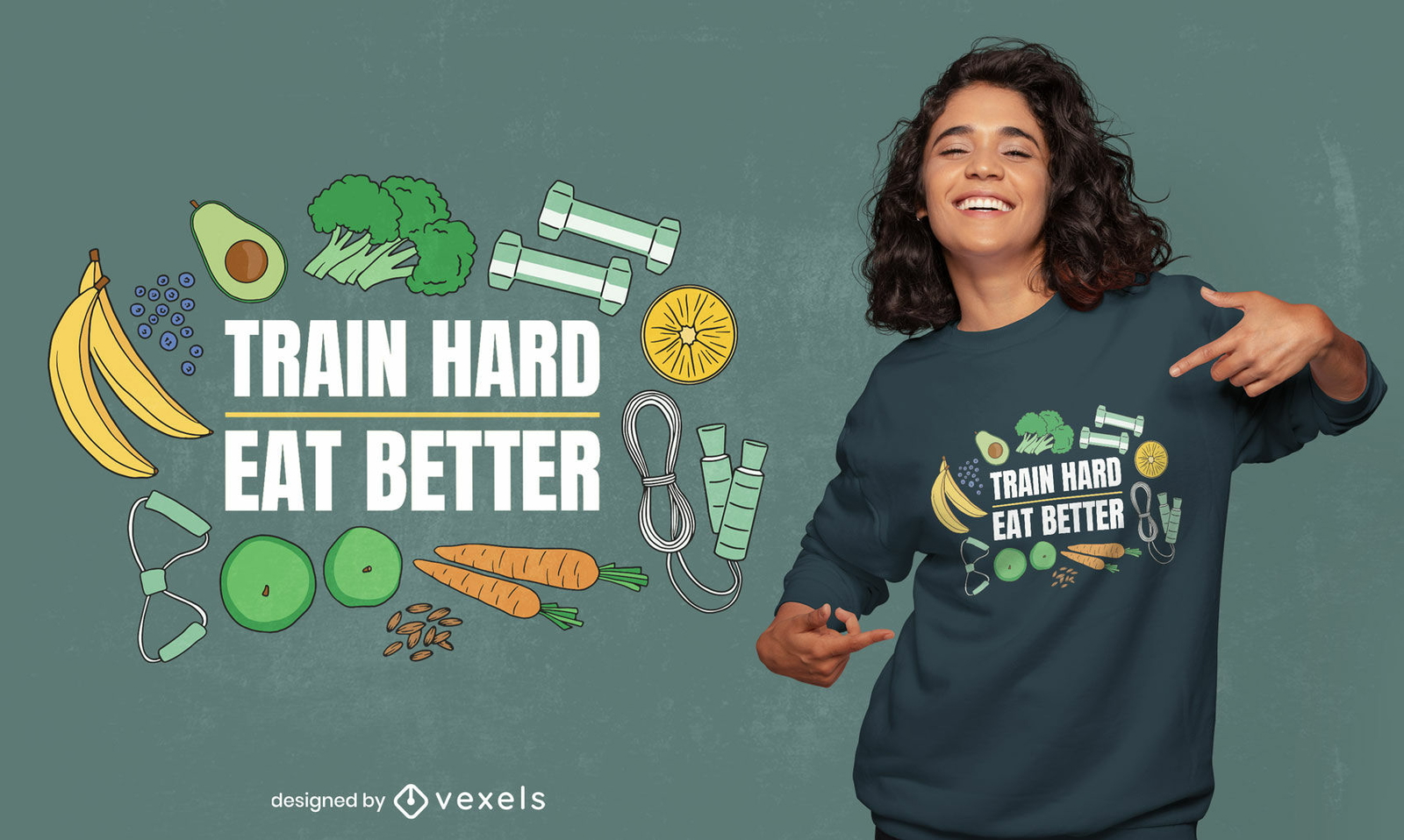 Design de t-shirt de alimentação saudável e fitness