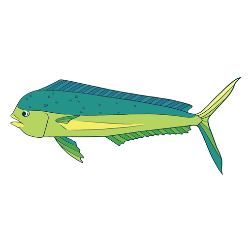 Trazo de color de pescado verde y azul. Diseño PNG