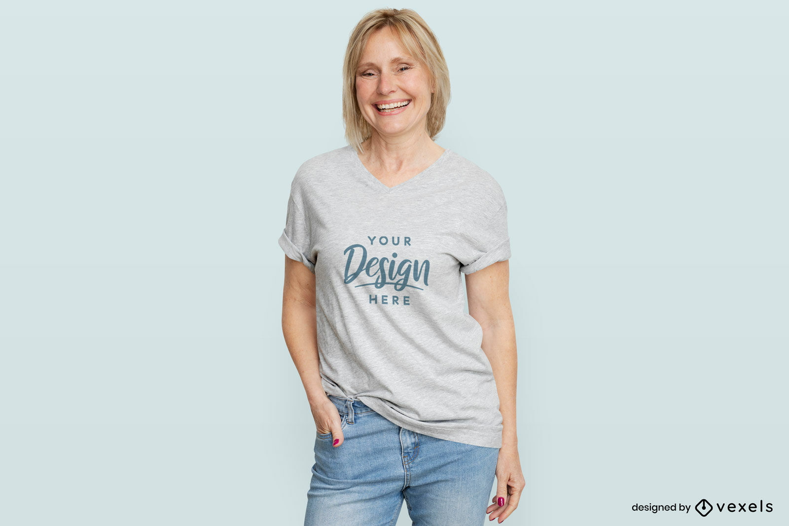 Frau im flachen Hintergrundmodell des weißen T-Shirts