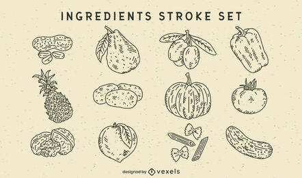 Vegetables and fruits ingredients set