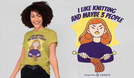 Frau strickt Cartoon-T-Shirt-Design