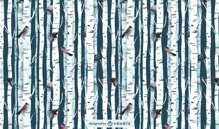 Winter forest with birds pattern design