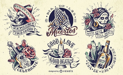 Conjunto de emblemas do feriado do Dia dos Crânios Mortos