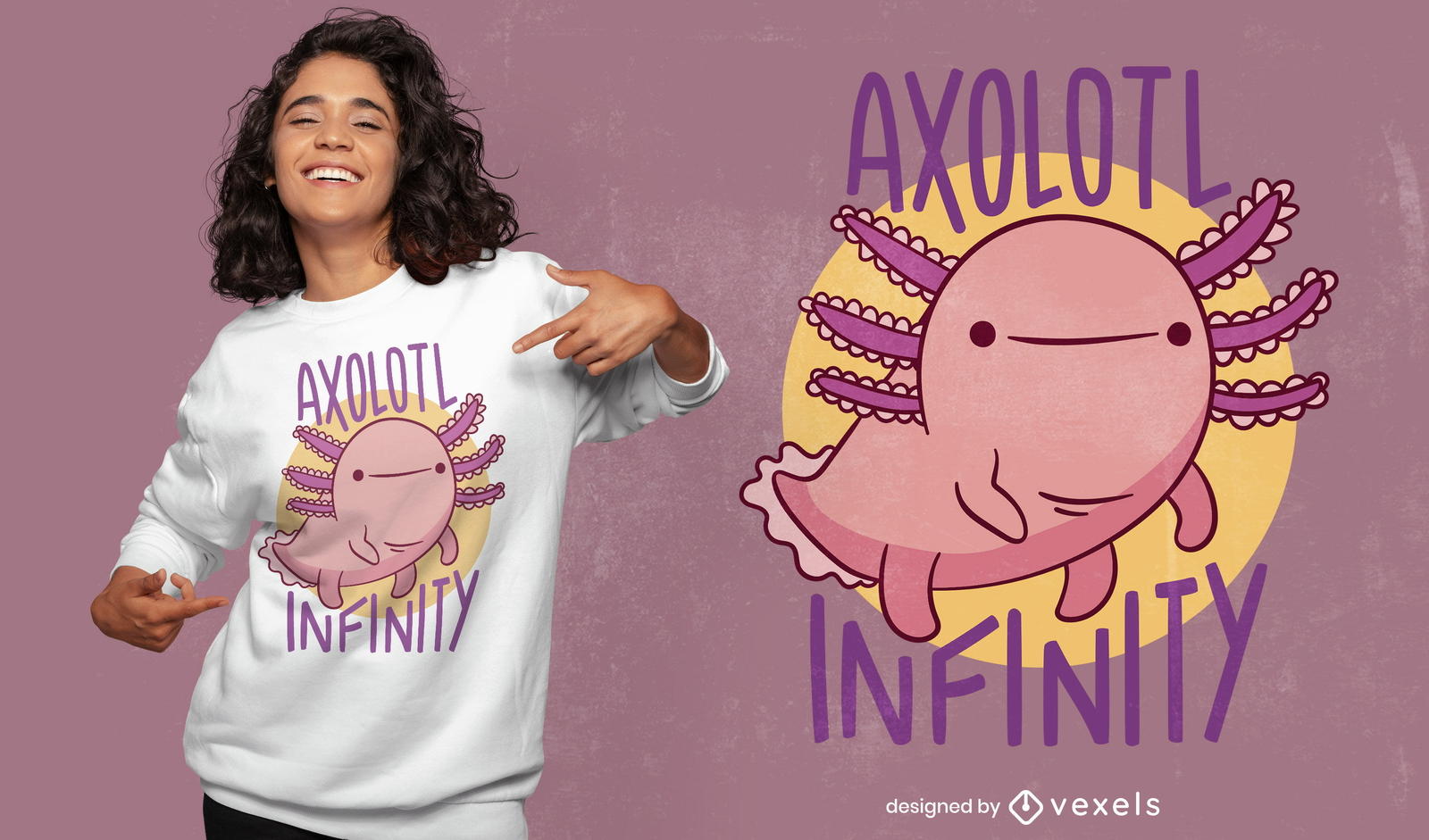 Diseño de camiseta de animal infinito Axolotl.