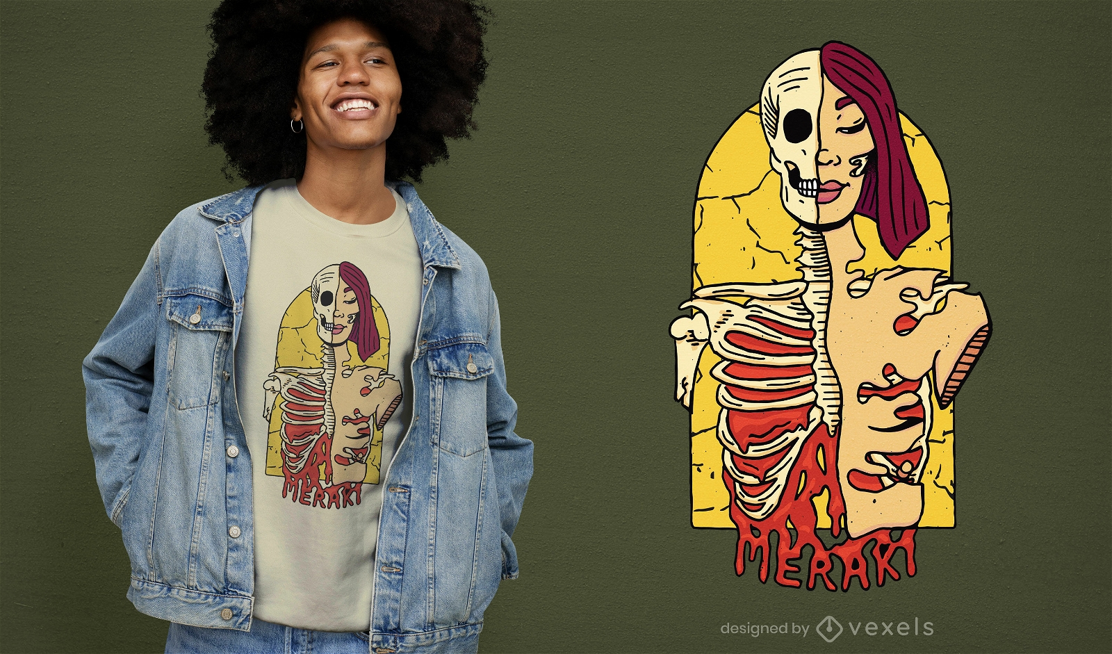 Design de camiseta feminina esqueleto Merak