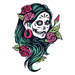 Day of the dead skeleton woman illustration PNG Design