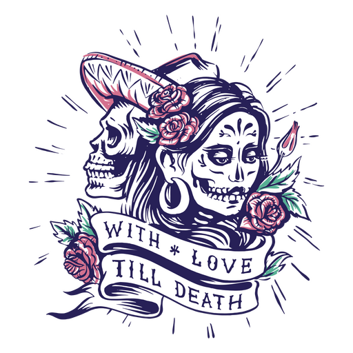 Ilustración de cita de día de muertos con amor hasta la muerte