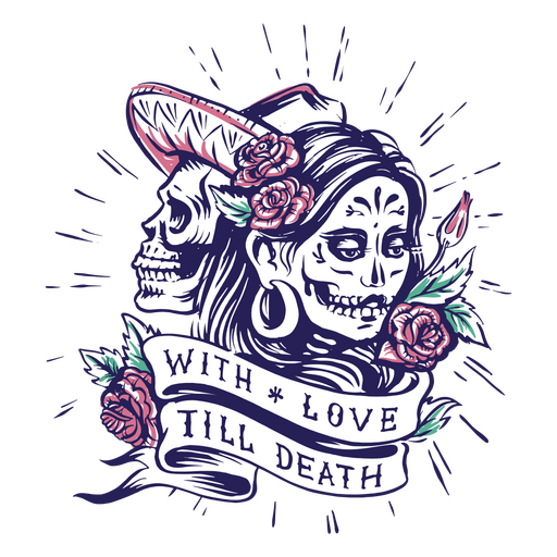 Ilustración de cita de día de muertos con amor hasta la muerte Diseño PNG