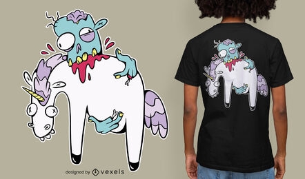 Zombie eating unicorn cartoon t-shirt design