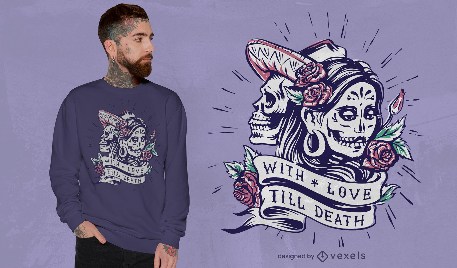 Diseño de camiseta de amor del día de los muertos.