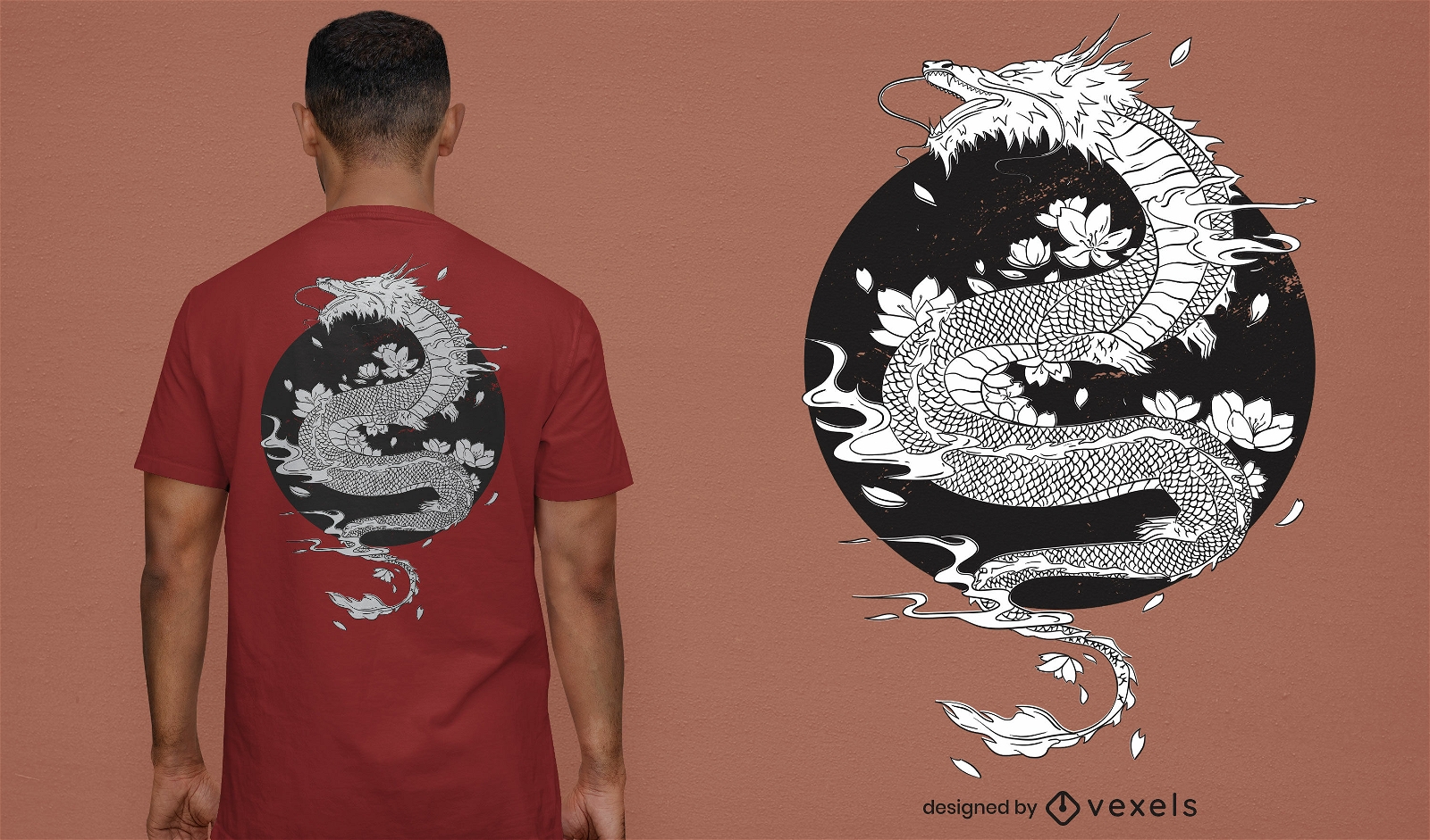 Japanisches T-Shirt-Design mit wei?em Drachen