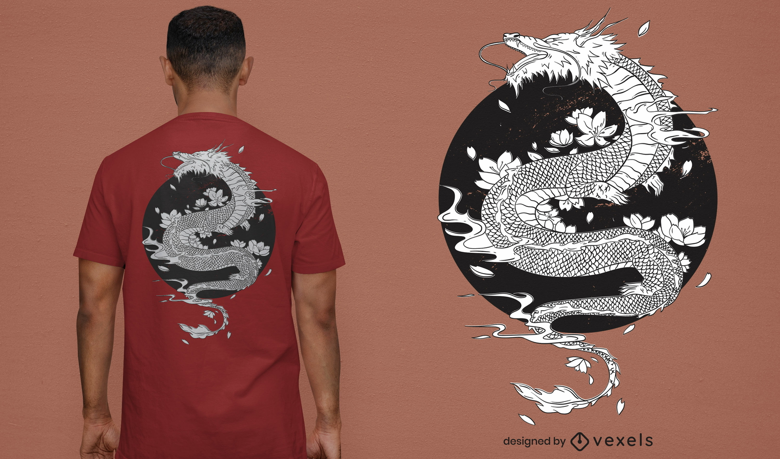 Japanisches T-Shirt-Design mit weißem Drachen