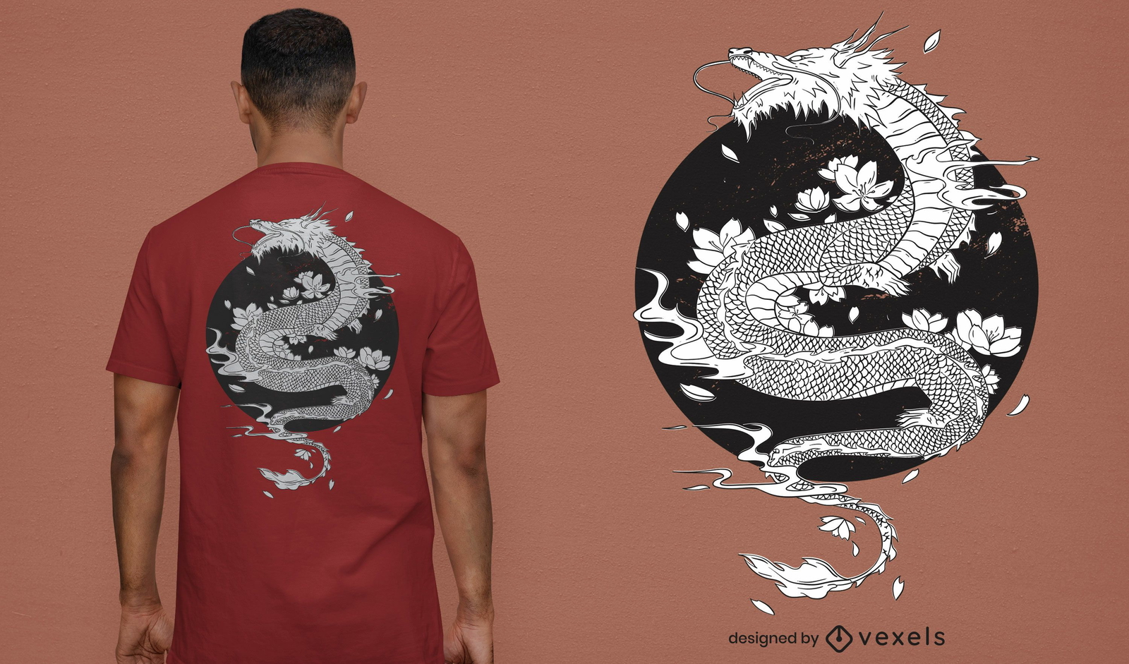 Bunter Drache Mit Rosen-T-Shirt-Design - Vektor Download