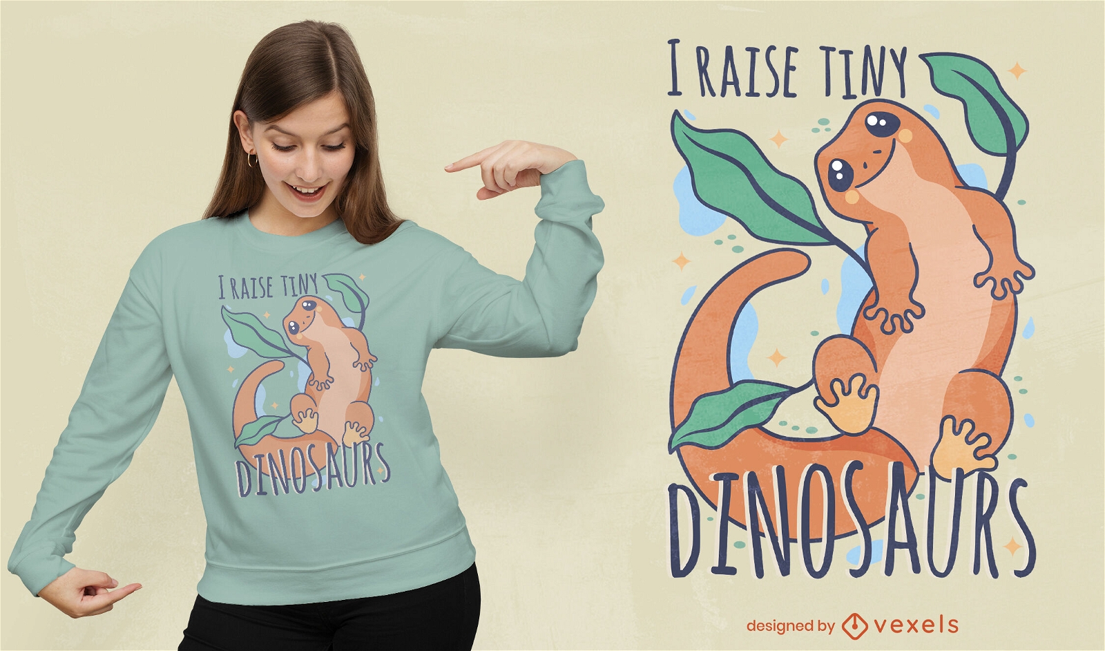 Diseño de camiseta de dinosaurios diminutos Gecko