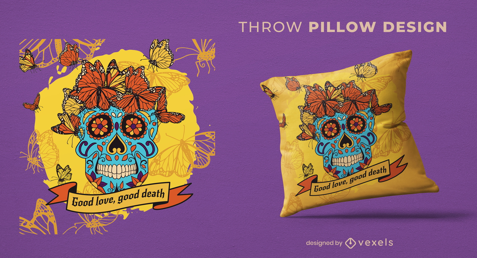 Diseño de almohada de tiro del cráneo del día de los muertos.