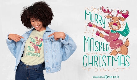 Design de t-shirt de feliz natal mascarada com rena